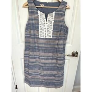 Talbots Shift Dress Pink Blue White Cotton Shift with Pockets Size 12